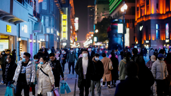 Crowd in China at night.